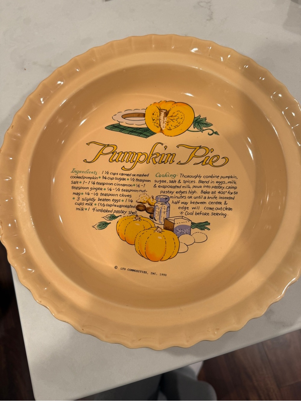 Pumpkin Pie Pie Plate Vintage 1990 pumpkin pie recipe baking dish